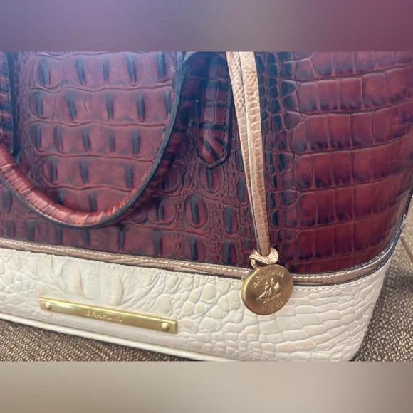 Brahmin Brown & Cream Croc-Embossed Satchel with Gold Hardware - Picture 2 of 9